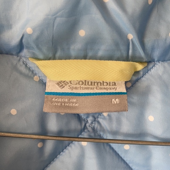 Columbia PFG light blue white polkadotted puffer zip button up skii jacket coat - Picture 3 of 16